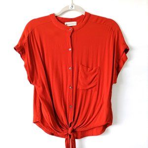 The Impeccable Pig Womens Red Batwing Sleeve Waist Tie Button Down Top Size M